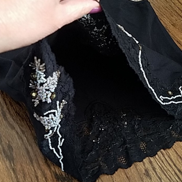 Victor Costa Floral Embroidery Black Beaded Embellished Laced V Neck Y2K Top - Picture 9 of 14